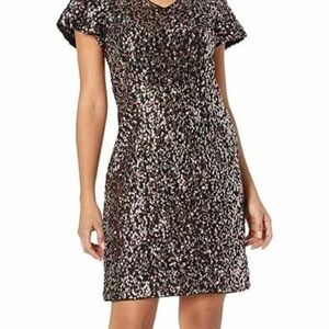Vince Camuto Gilded Rose Sequin Flutter Sleeve Pencil Cocktail Dress